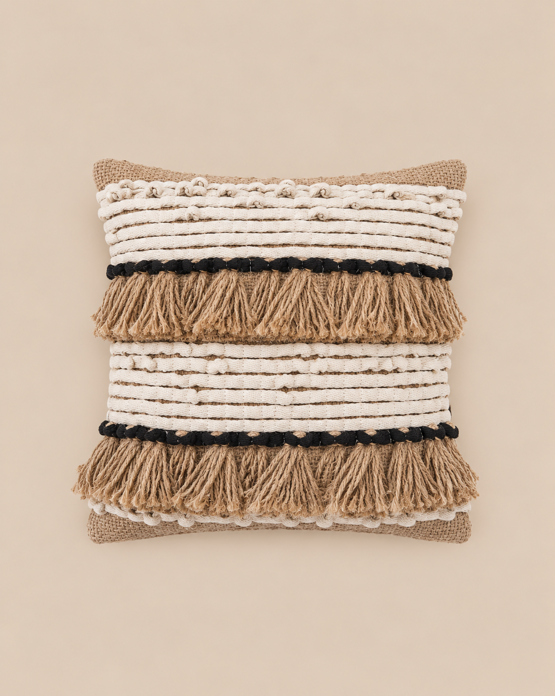 Jute kussen met franjes 40x40cm
