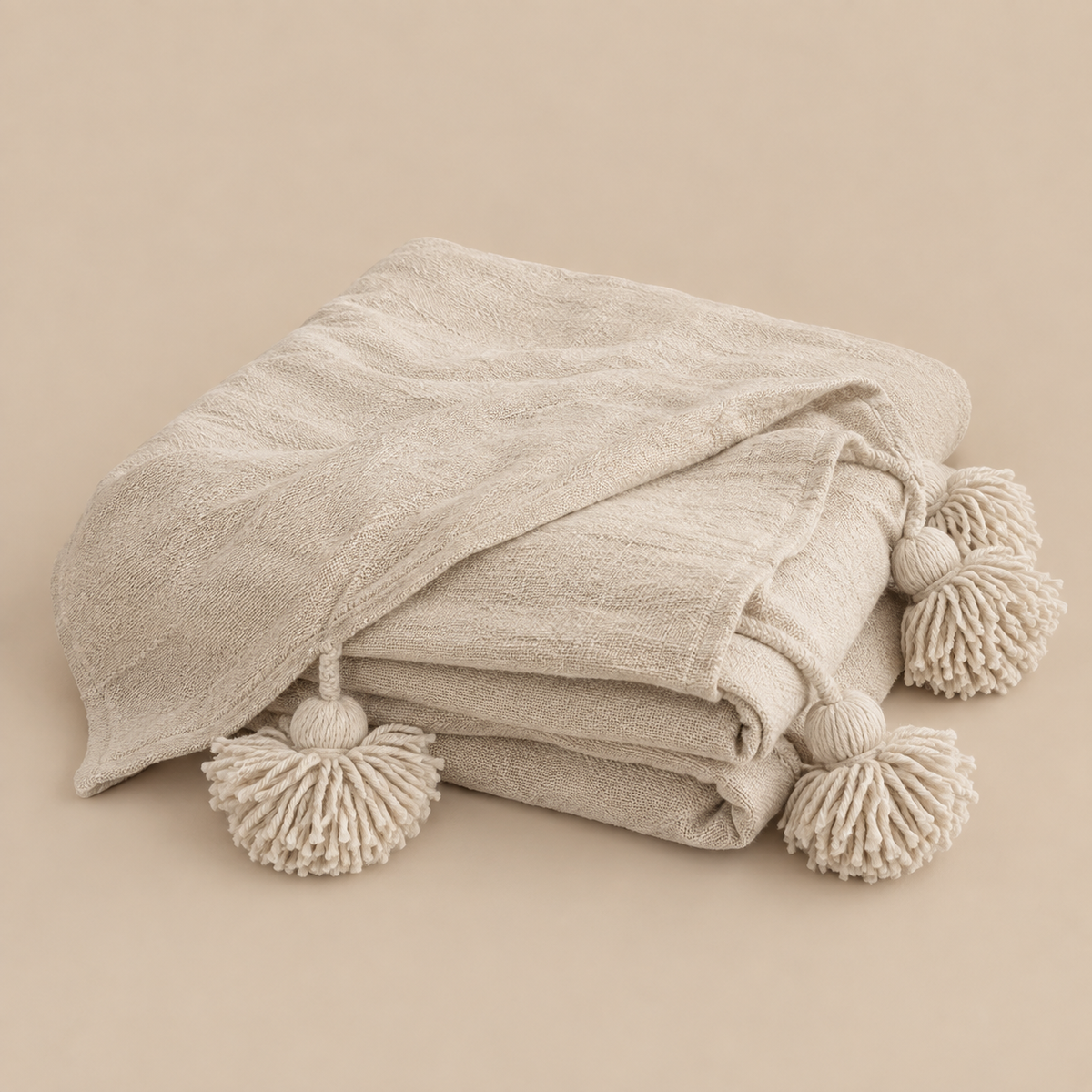 Pompom Plaid Beige 150x250cm