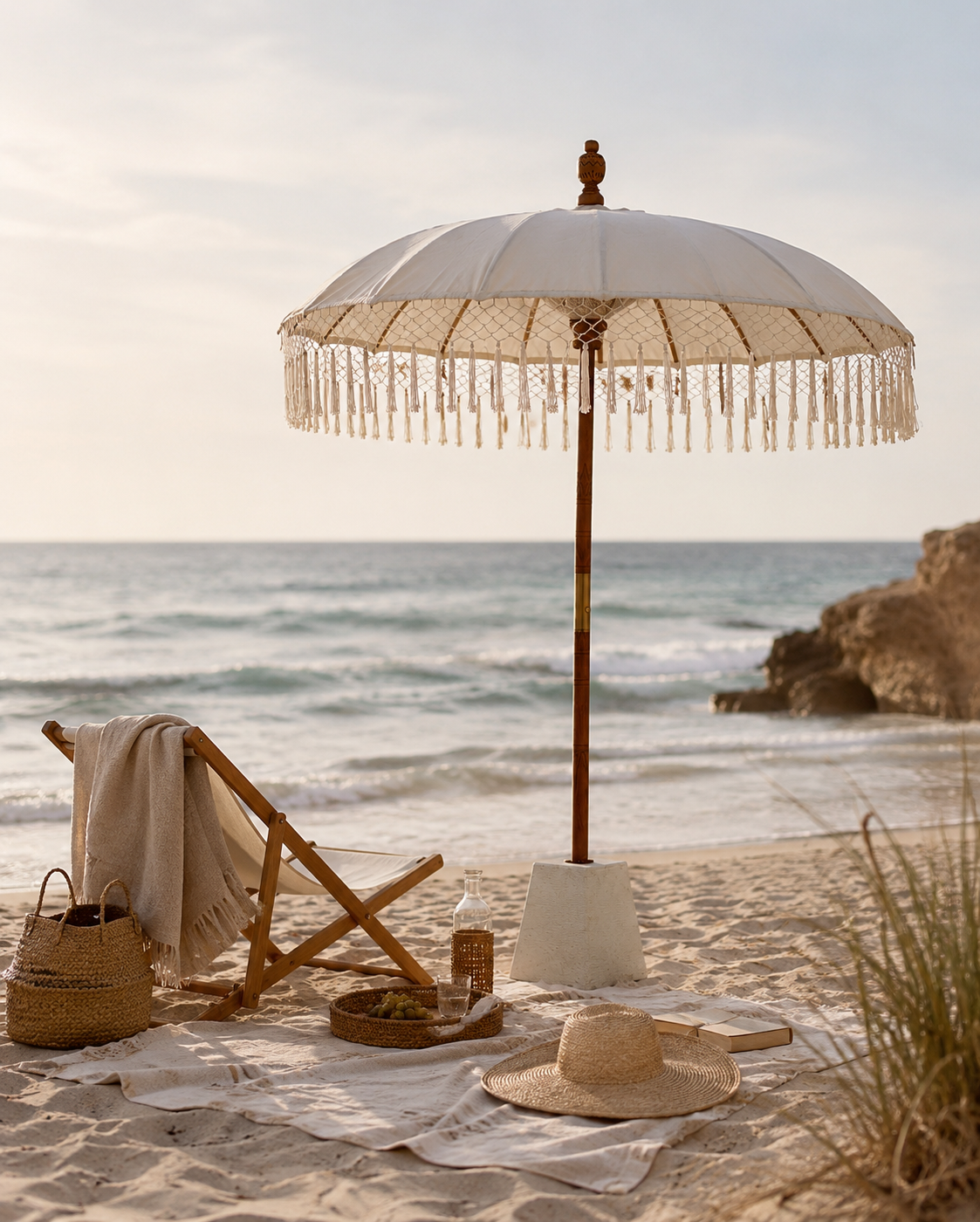 Boho beige parasol