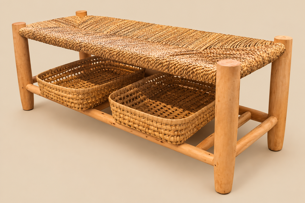 Zeegras bankje met houten frame 100cm