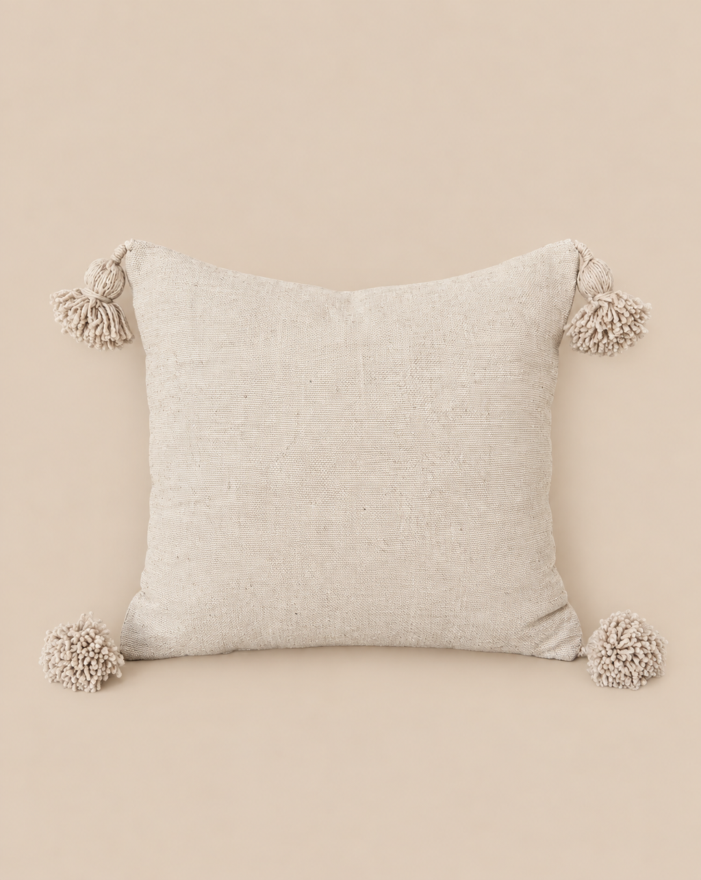 Pompom Kussen Zandkleur 35x35cm