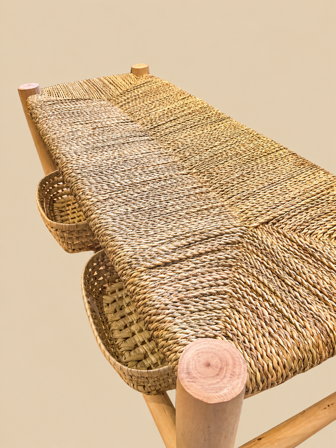 Zeegras bankje met houten frame 100cm
