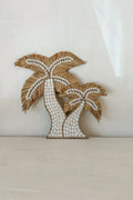 Wanddecoratie met palmbomen van wit raffia, handgemaakt natuurlijk interieurobject