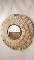 Ronde spiegel met raffia rand, natuurlijk en handgemaakt wanddecoratie