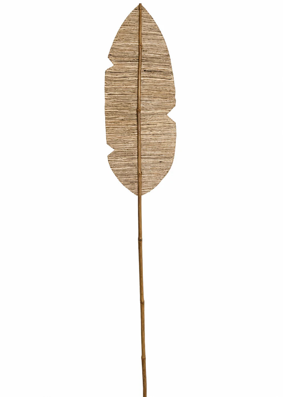 Decoratief gevlochten bamboe blad op stok 200 cm, naturel, bohemian coastal interieur