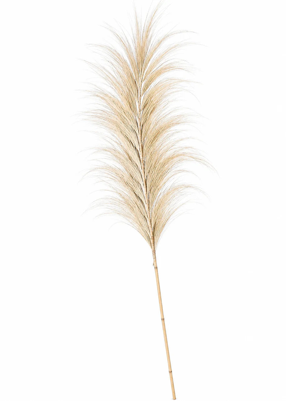 Decoratieve rayon gras pluim 120 cm op bamboe stok, naturel kleur, bohemian interieur