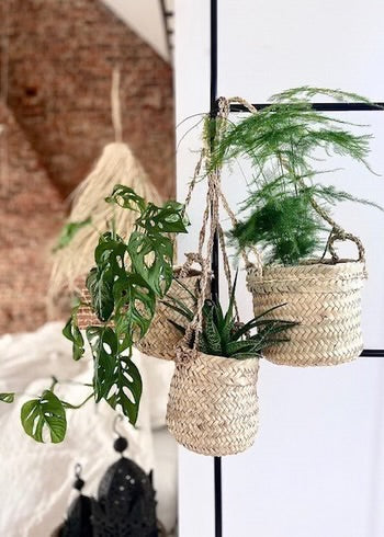 Hangmandje van gevlochten zeegras, handgemaakt natuurlijke wanddecoratie