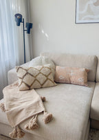 Handgeweven Pompom deken, plaid met pompom bolletjes