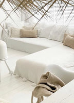 Pompom plaid wit, handgeweven deken met Pompom bolletjes