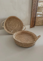 Met de hand gevlochten raffia mand uit Indonesie 35x10cm