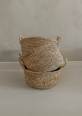 Met de hand gevlochten raffia mand uit Indonesie 30x15cm